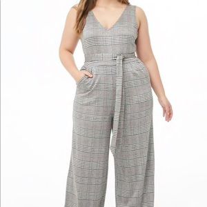Plaid wide leg jumpsuit